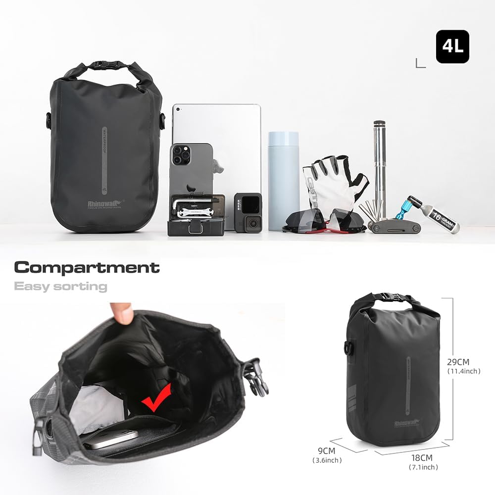 Bolsa alforja bicicleta impermeable para E-Scooter 4L Negro