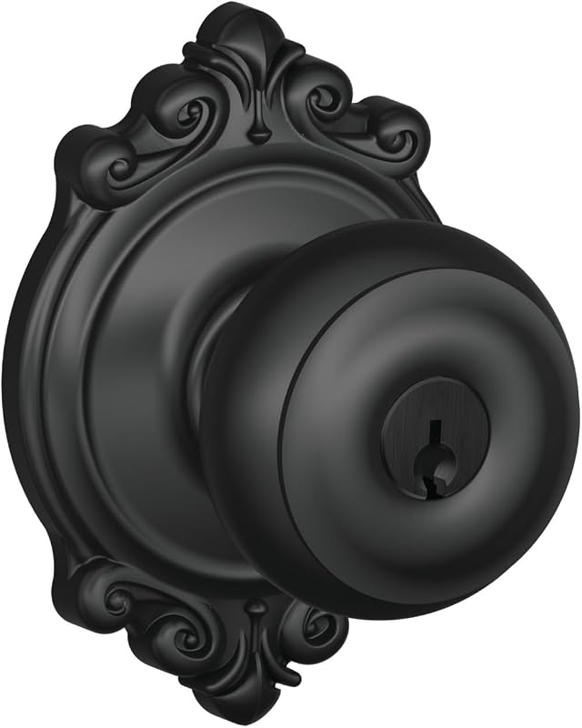 Pomo puerta negro mate con cerradura llave y tornillo
