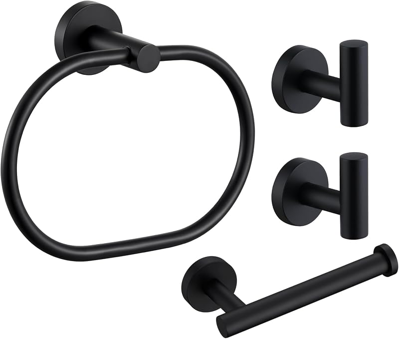 Set 4 Pzas Accesorios Baño Acero Inox Negro Mate