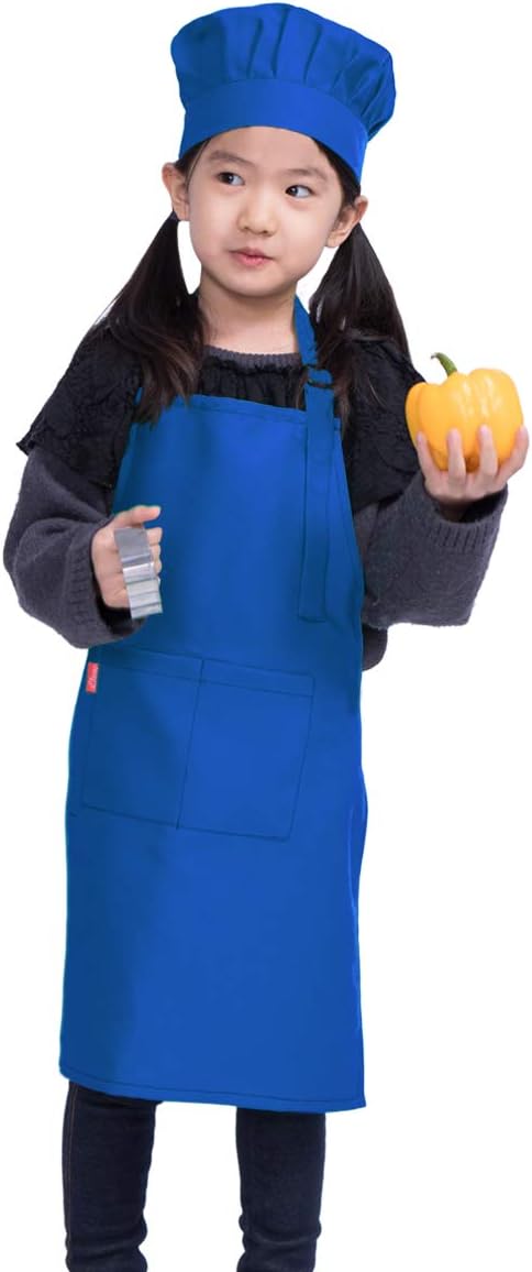 Delantal y gorro chef niños ajustable con babero 2 bolsillos