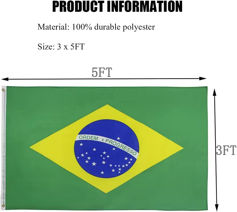 Bandera Brasil 3x5ft poliéster 2 ojales latón