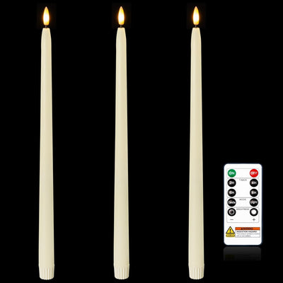 Velas cónicas LED 15pulg con temporizador remoto llama 3D marfil