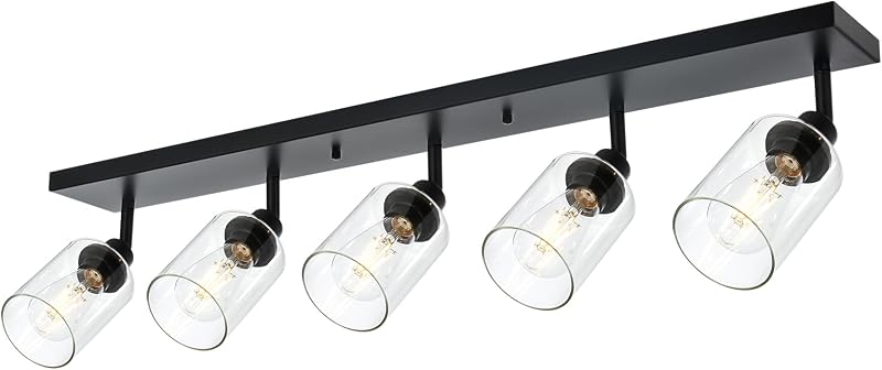 Foco baño negro 5 luces giratorio vidrio transparente techo