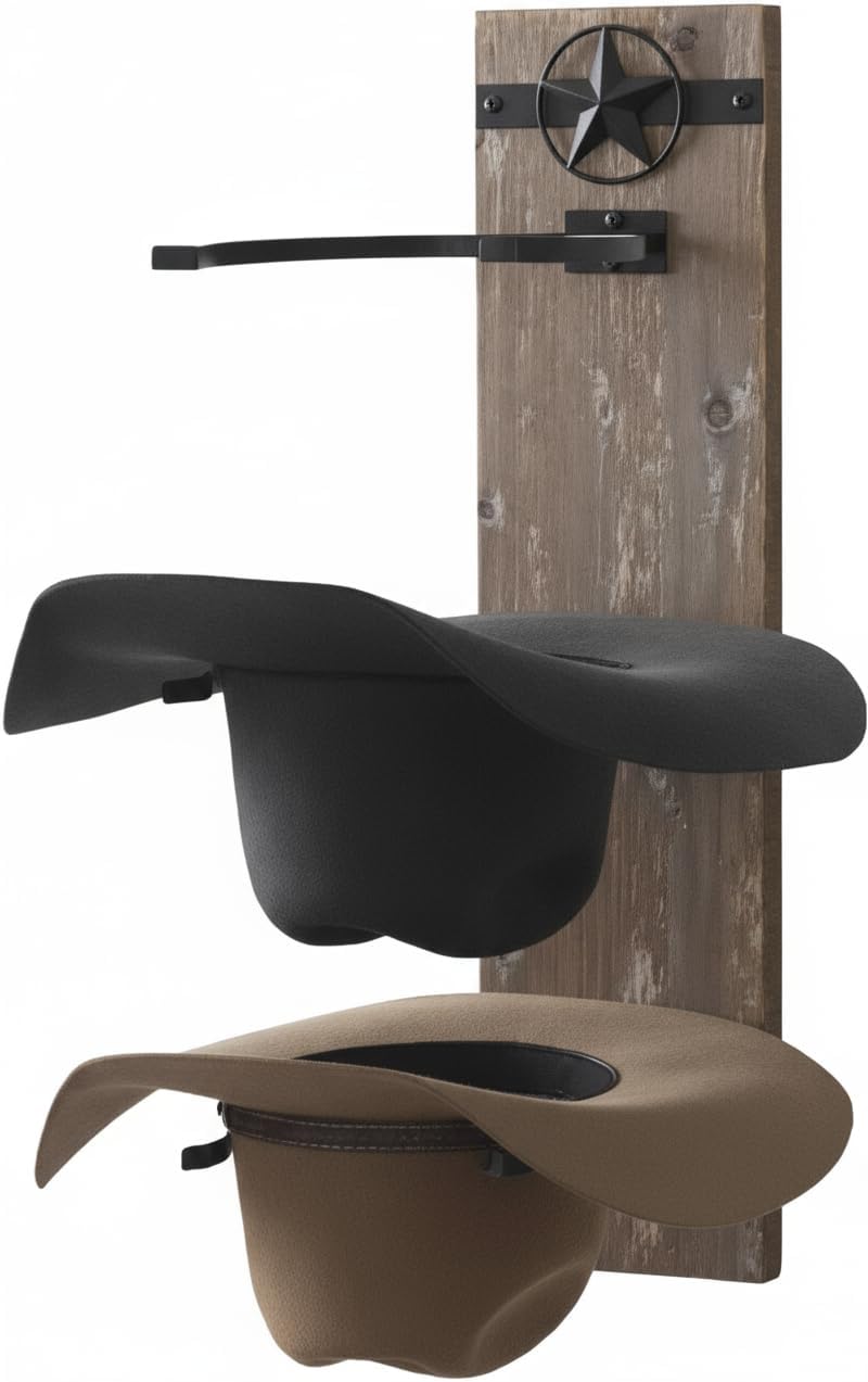 Perchero sombrero vaquero madera rústica y metal
