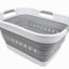 Cesta lavandería plástico plegable 30L 3 asas blanco/gris