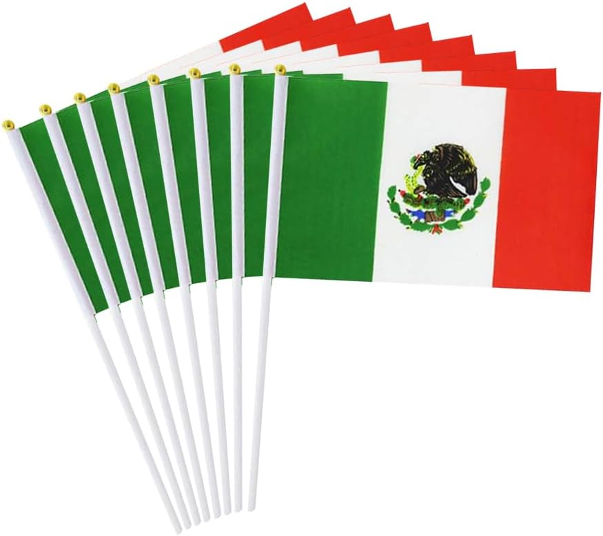 20 Banderas Mexicanas 5x8pulg Duraderas para Desfiles