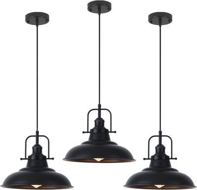 3 Luces colgantes negras metal isla cocina vintage