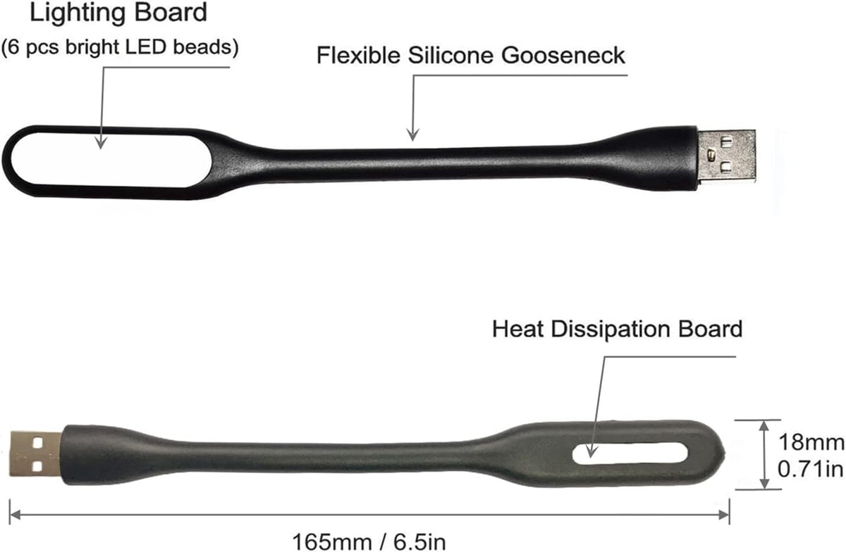 Lámpara LED USB flexible portátil para lectura y teclado 8-Negro