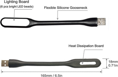 Lámpara LED USB flexible portátil para lectura y teclado 8-Negro
