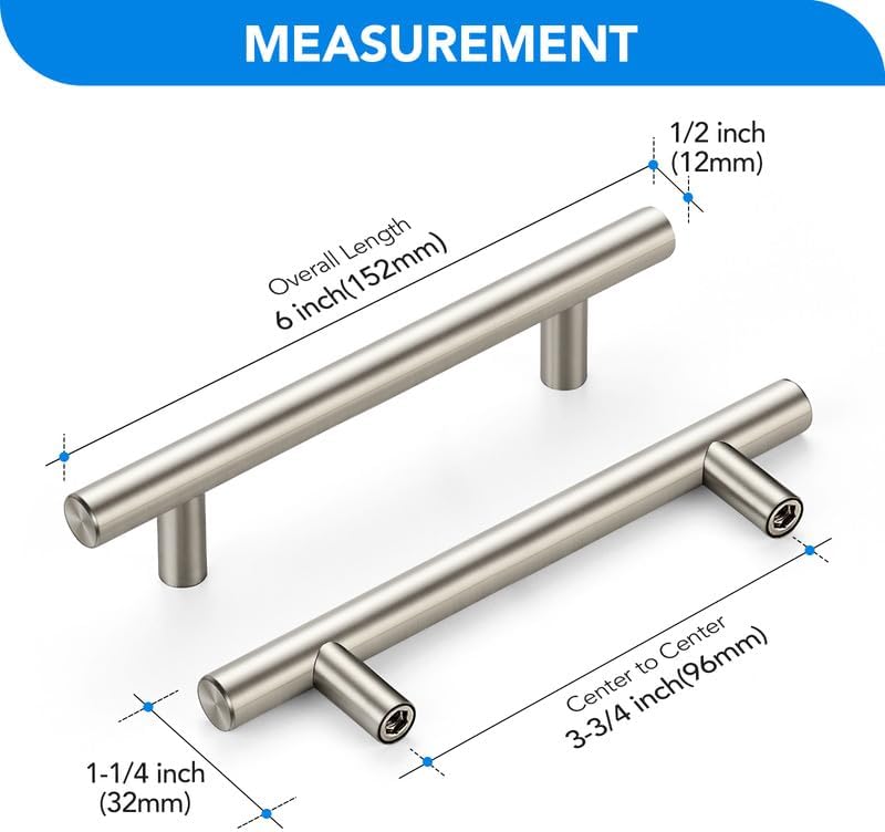 Manijas gabinete níquel cepillado 3-3/4" acero inox 45 Pzas