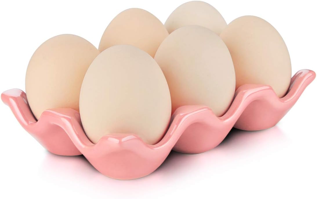 Organiz. huevos cerámica 6 tazas rosa