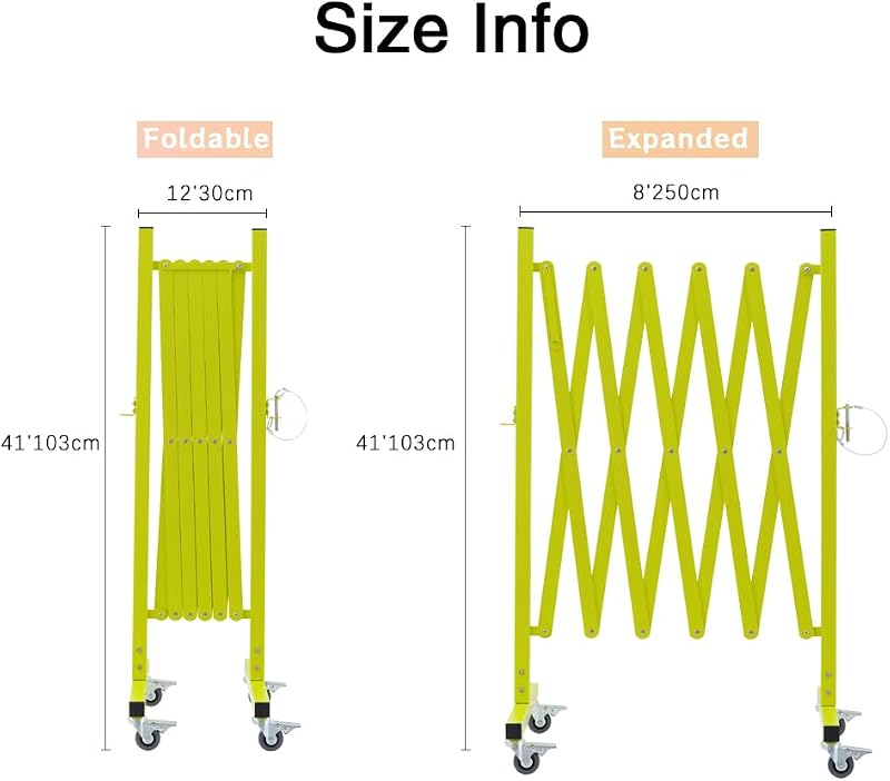 Barricada metal expandible 8ft amarillo portátil con ruedas