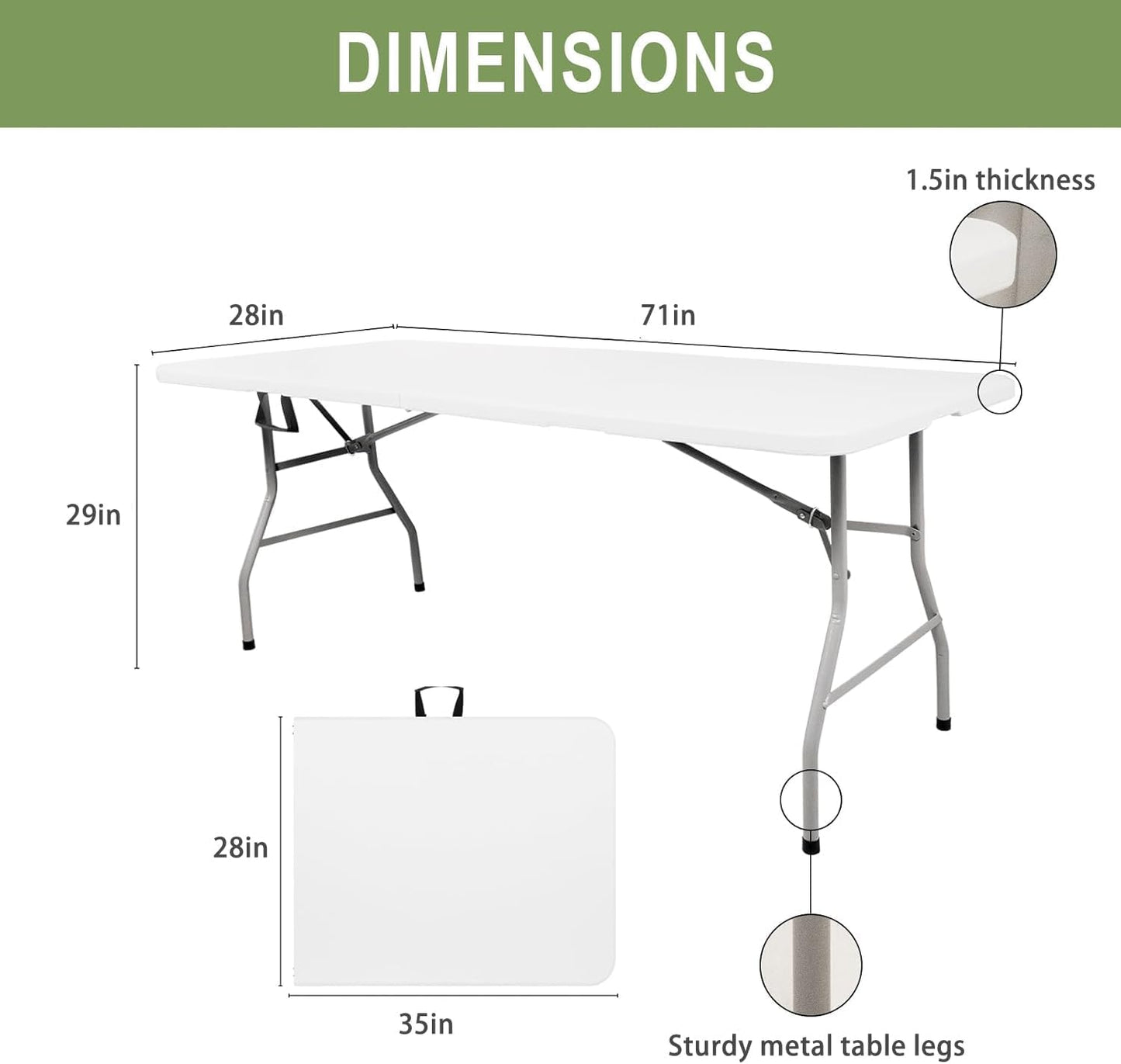 Mesa plegable portátil plástico resistente 6ft blanco
