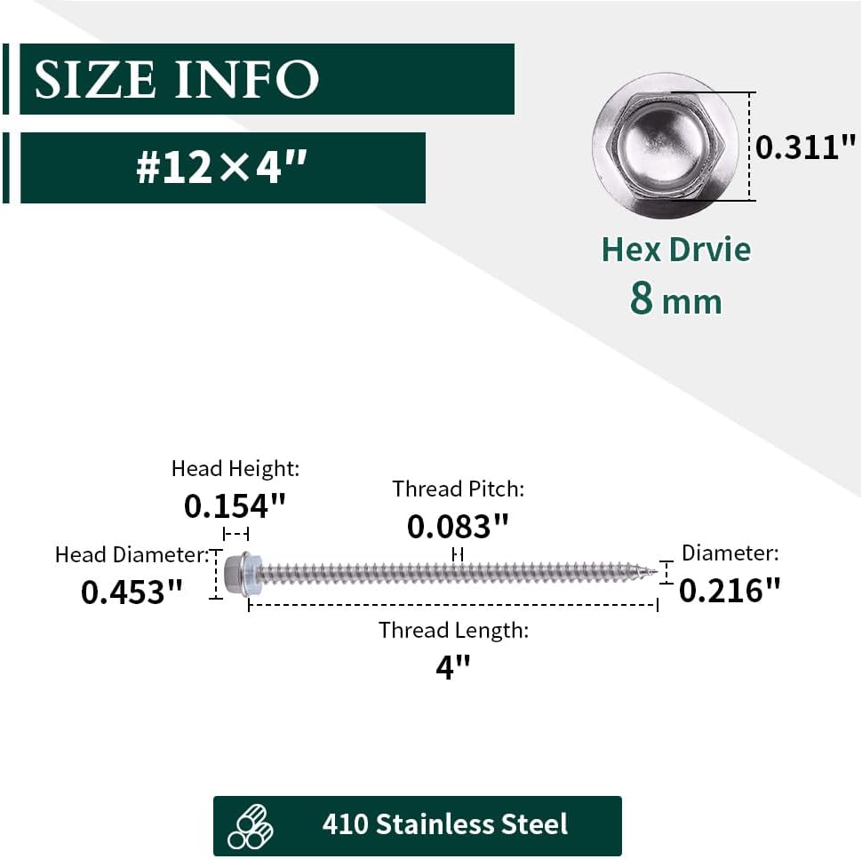 Tornillos autorroscantes hex 12x4 acero inox 410 con broca 25uds