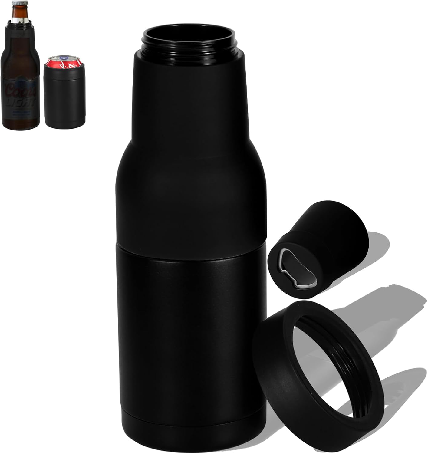 Enfriador botellas 12oz acero inox doble pared abridor negro