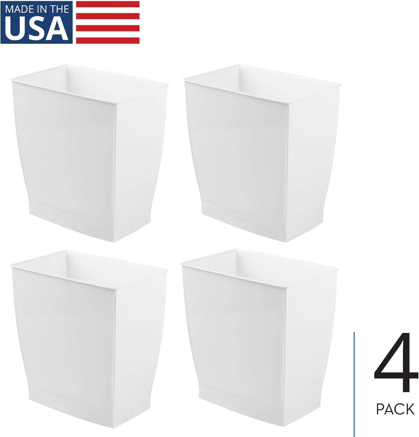 Cubo basura plástico delgado rectangular 4 pzas color blanco