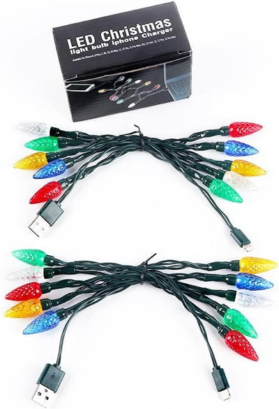Cable carga USB con luz LED 50pulg 10 bombillas multicolor