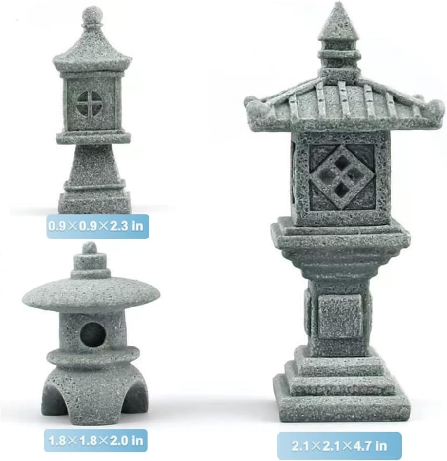 3 Pzas Estatuas Pagoda Farol Jardín Decoración Zen
