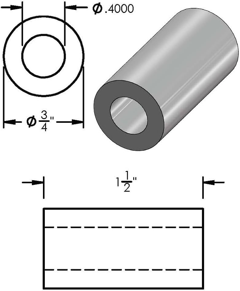 Espaciador aluminio negro 3/4x3/8 pulg redondo liso