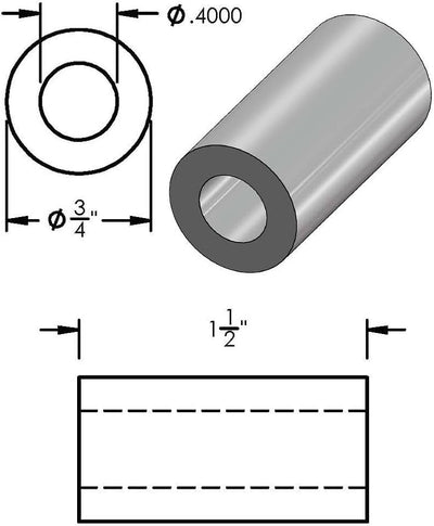 Espaciador aluminio negro 3/4x3/8 pulg redondo liso