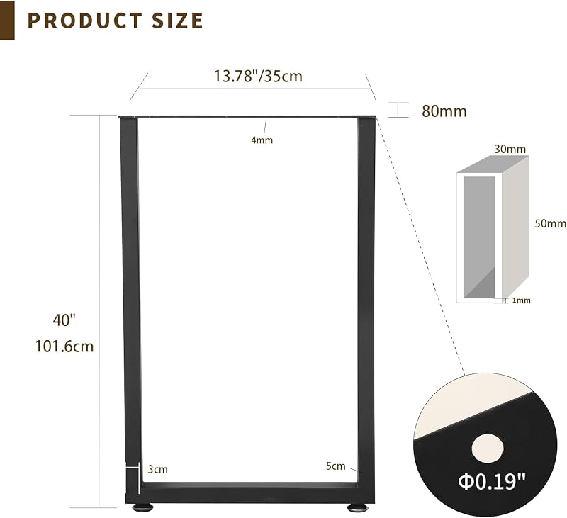 Patas mesa barra 40" hierro negro set 2