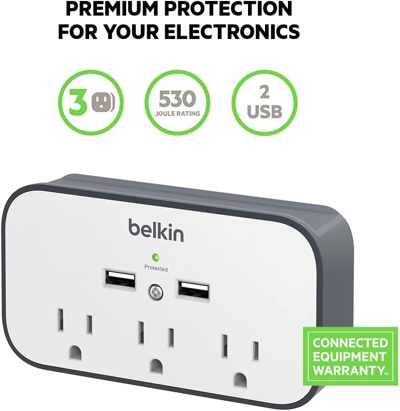 Protector sobretensiones pared con 3 CA 2 USB soporte