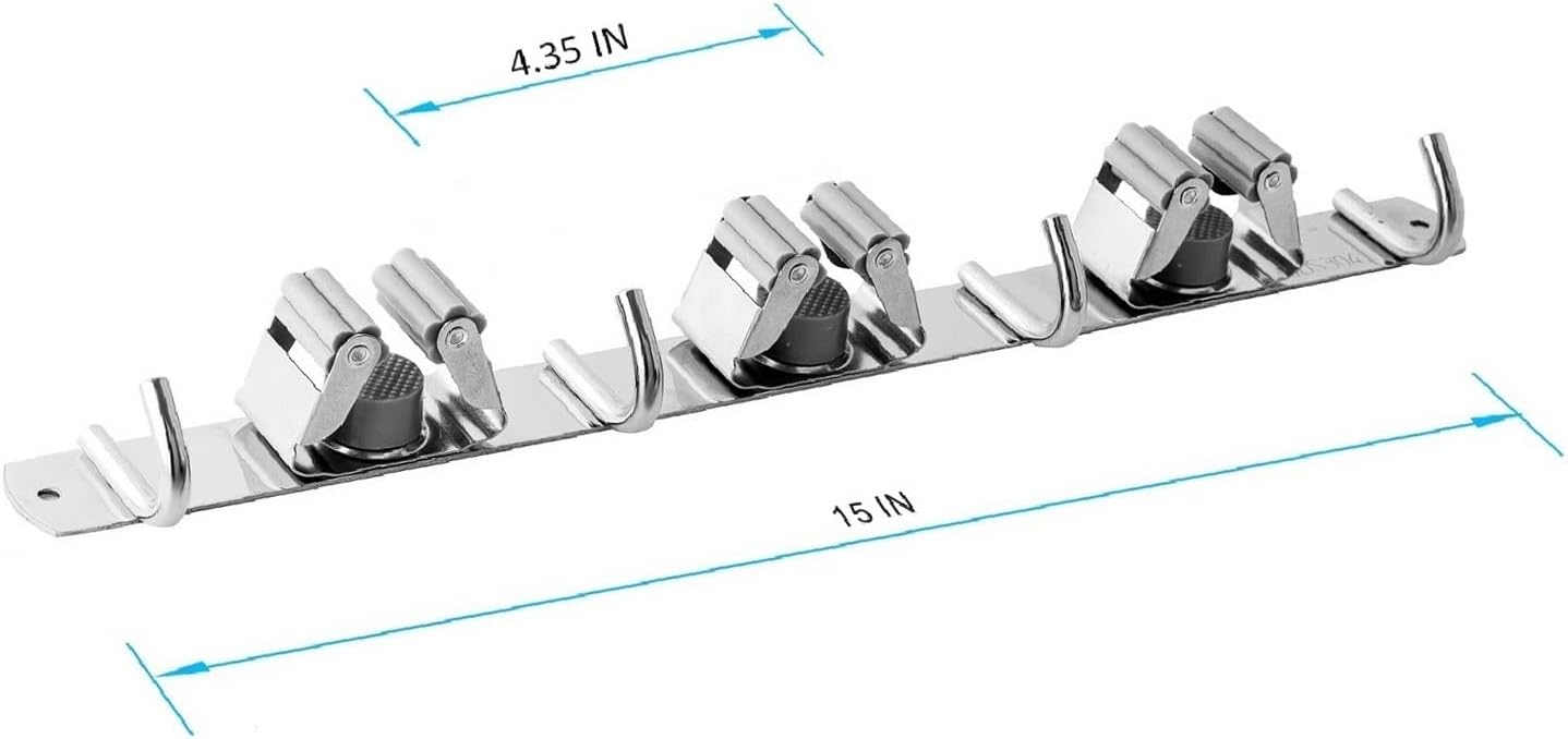 Soporte pared escoba trapeador acero inox 3 estantes