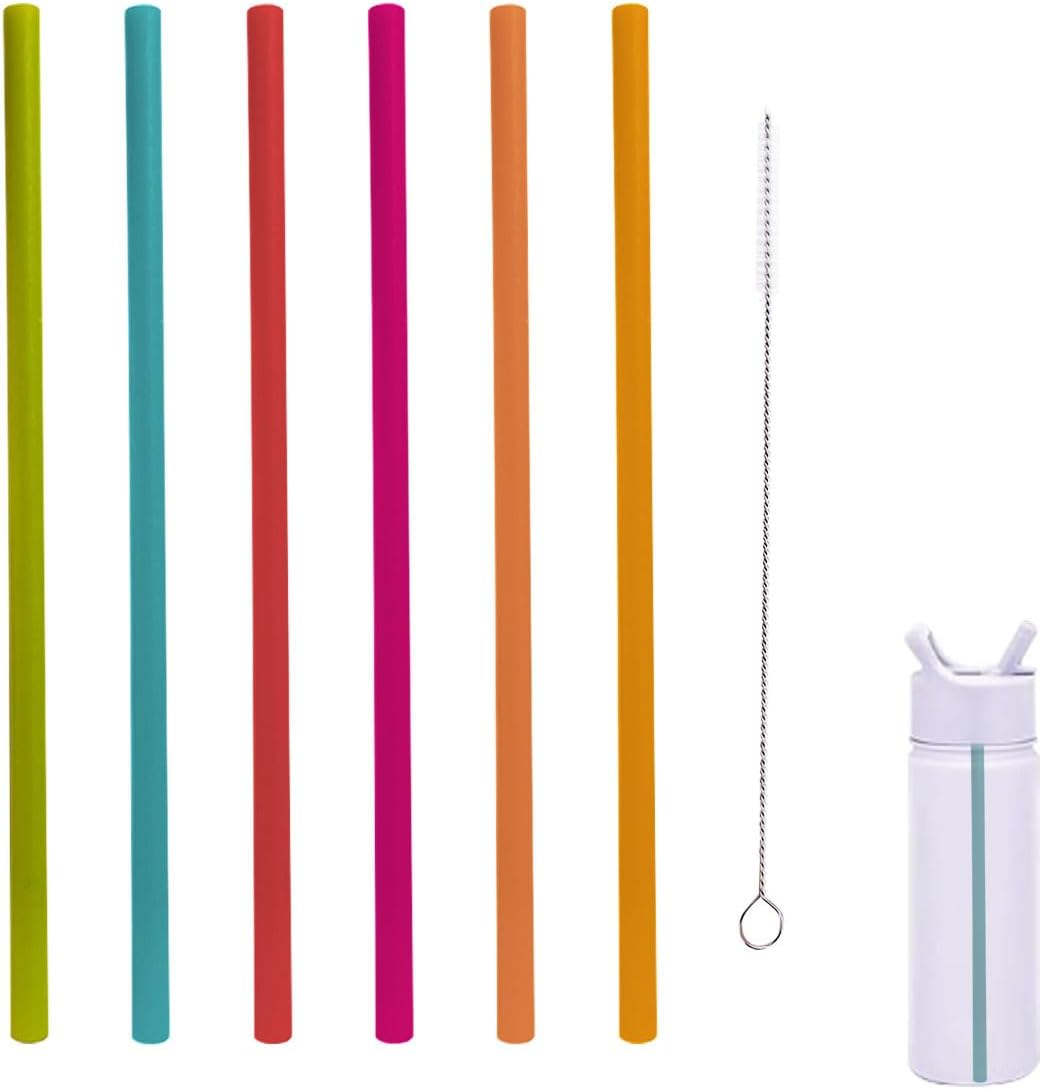 6 Popotes Plástico Reutilizables 8.46pulg con Cepillo 6 Colores