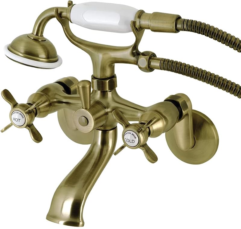 Grifo bañera con ducha de mano soporte pared latón antiguo