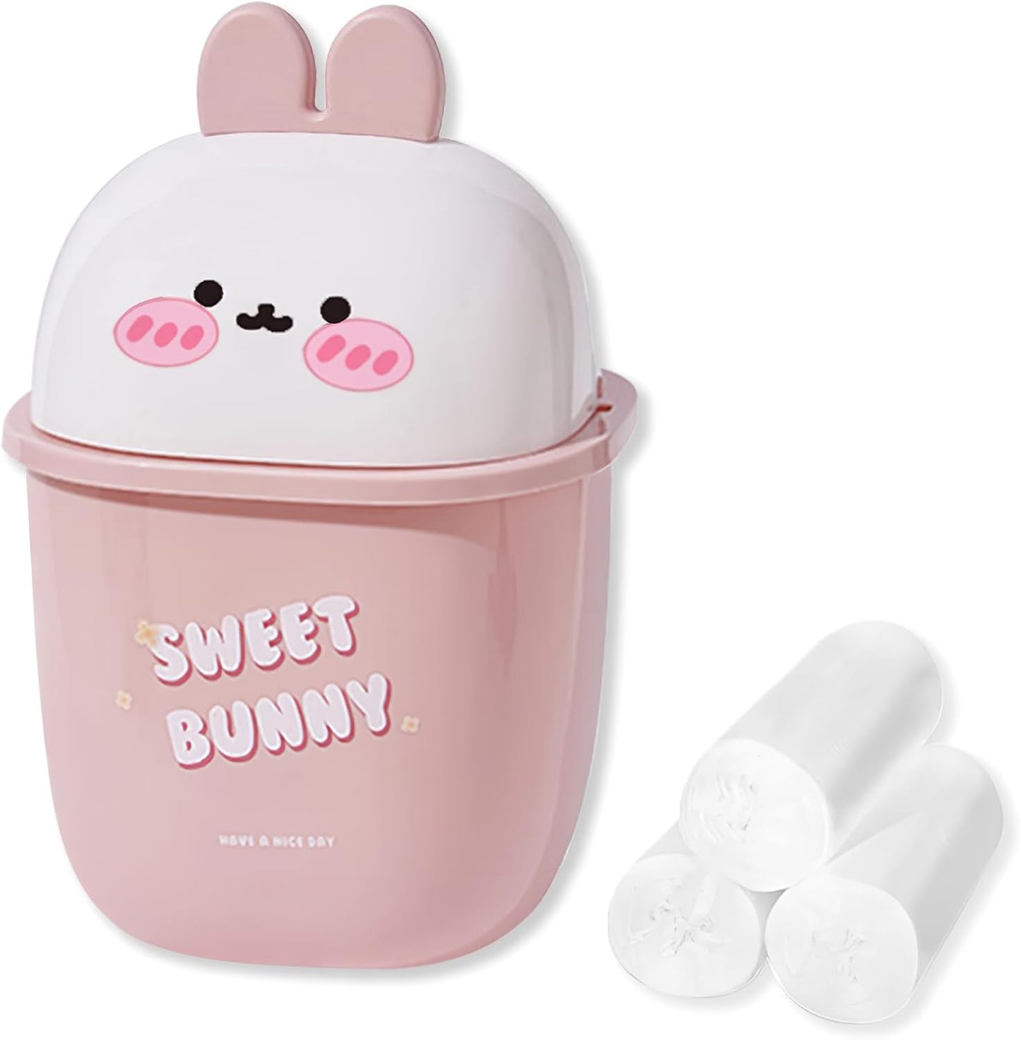 Cubo basura 0.4gal dormitorio 60 bolsas conejo blanco