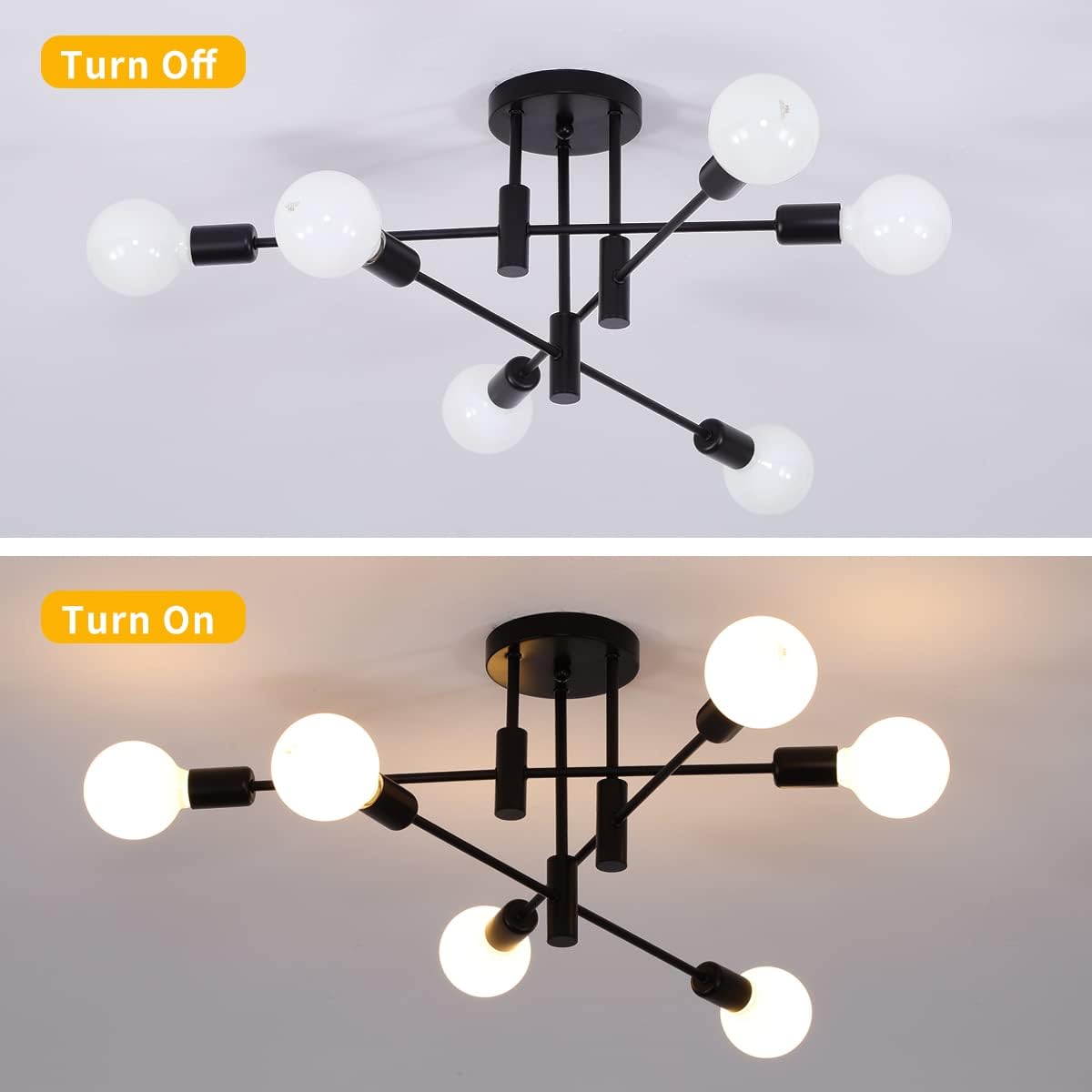 Lámpara techo Sputnik negra 6 luces cocina comedor