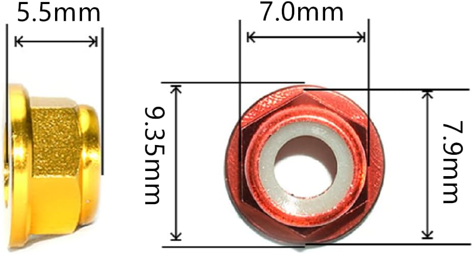 20 Pzas Tuercas Nylon Autobloqueo M4 Rojo