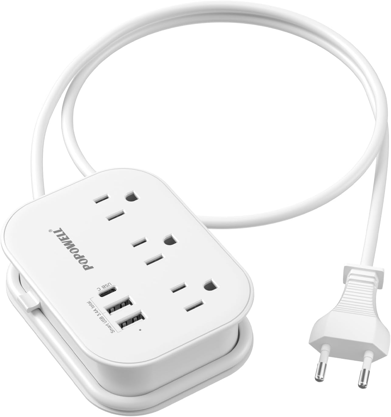 Adaptador enchufe viaje tipo C EE.UU. a UE con 3 salidas USB