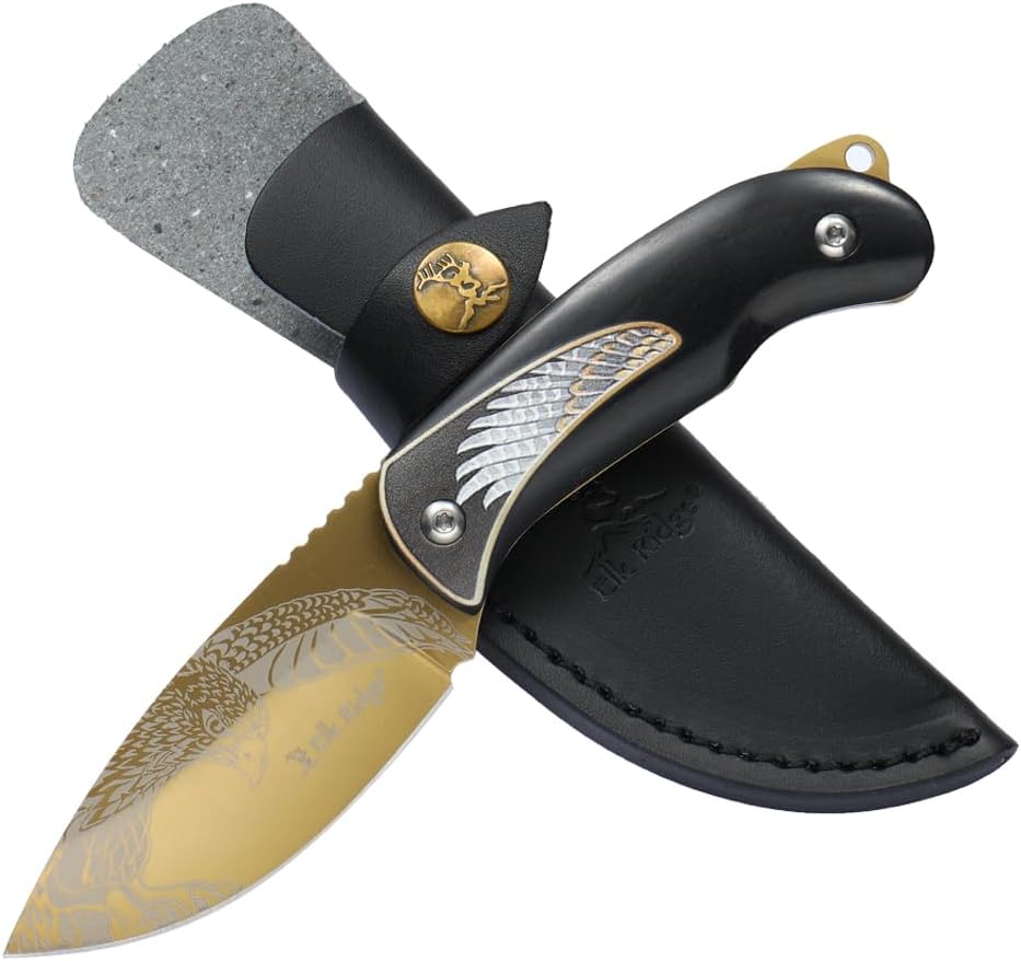 Cuchillo caza hoja fija 7" mango madera funda cuero