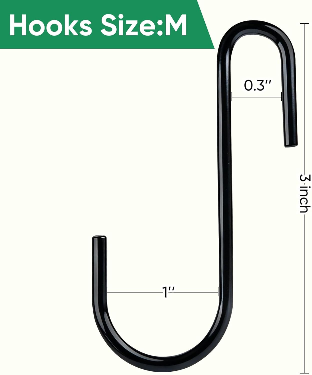 30 Ganchos S Negro 3" para Utensilios Cocina