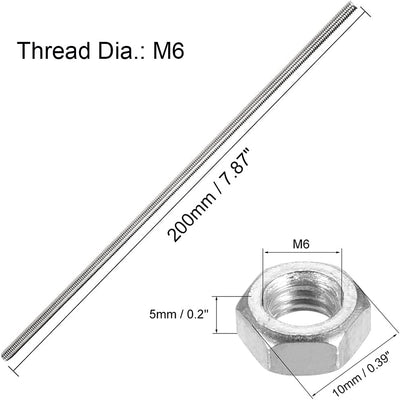10 Pzas Varilla M6x7.87pulg Acero Inox 20 Tuercas M6
