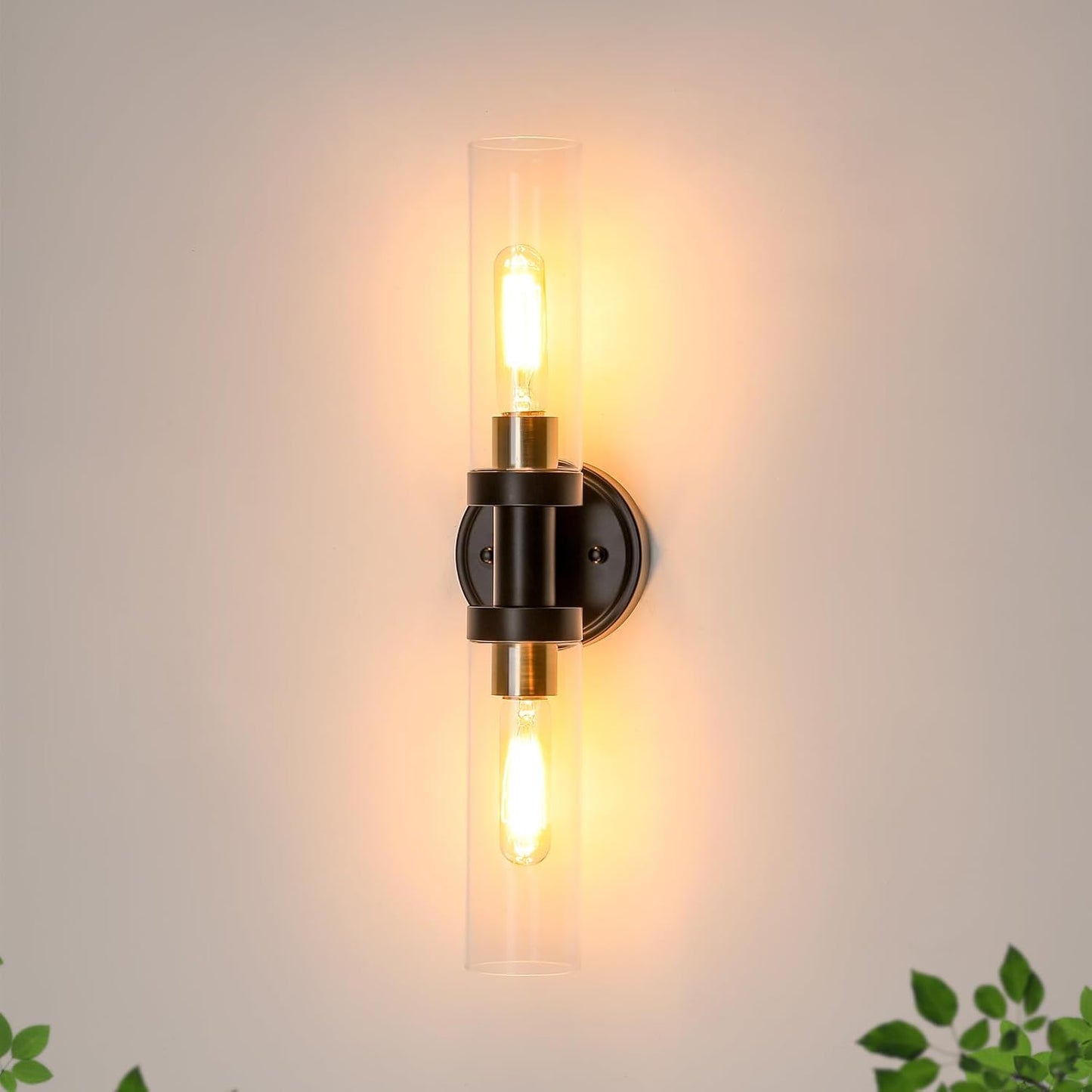 Lámpara tocador baño 2 luces modernas negras doradas