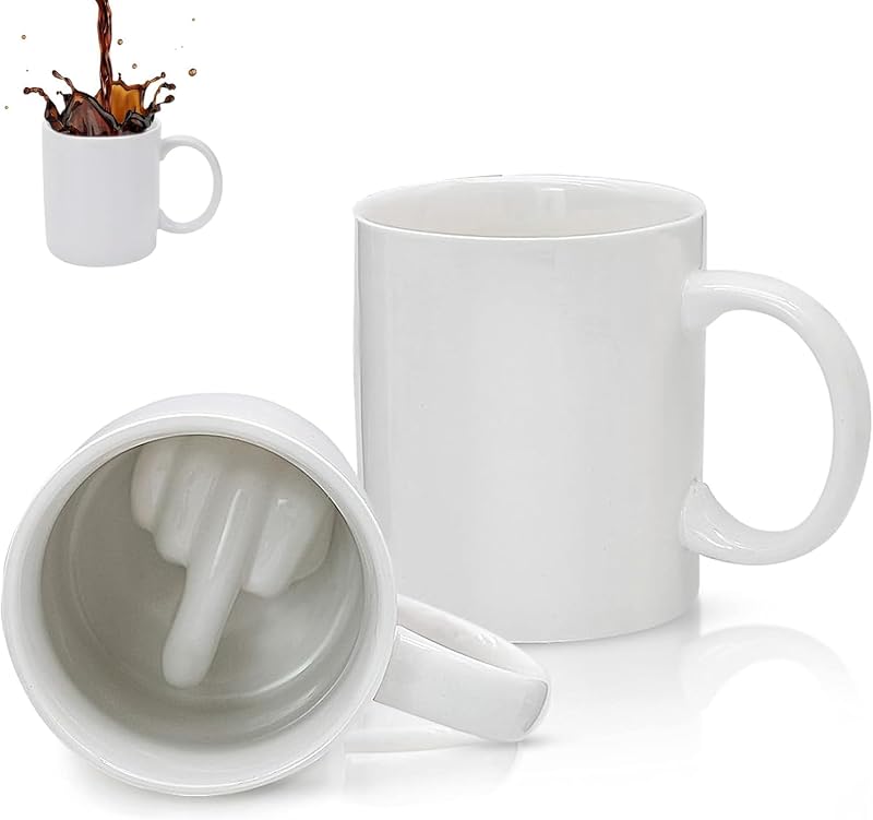 Taza café cerámica con dedo 3D divertida para hombres y mujeres