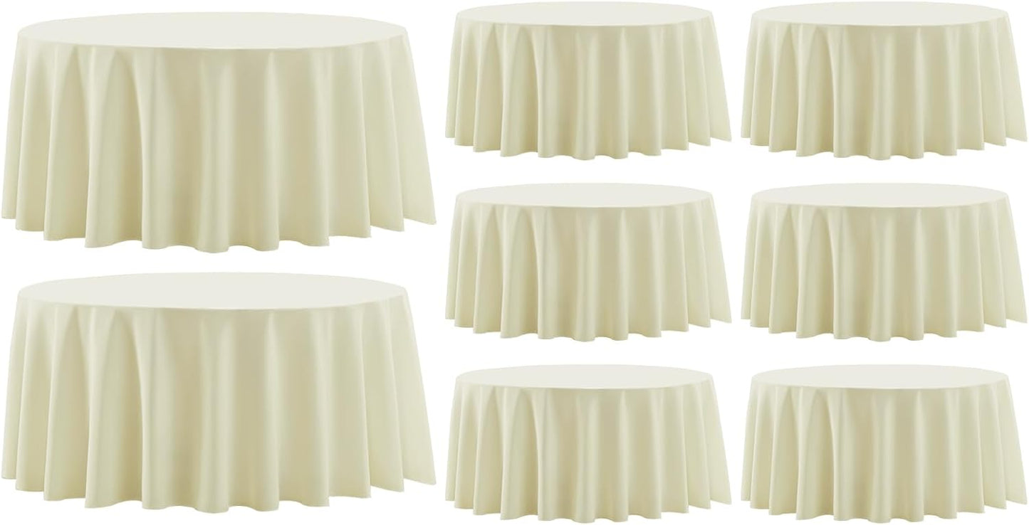 Mantel redondo 120pulg set 8 color marfil lino poliéster