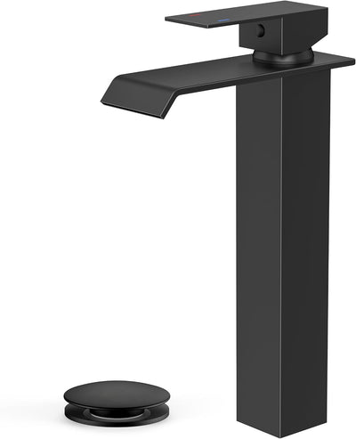 Grifo baño negro mate 1 agujero cascada drenaje desplegable