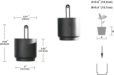 2 Pzas Maceteros Colgantes Metal Negro 5.91"