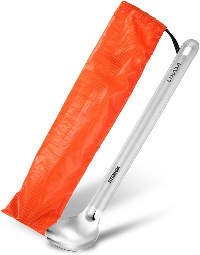 Cuchara titanio mango largo para picnic senderismo 1/2 pza