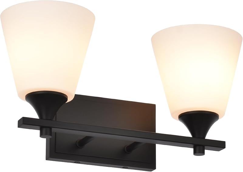 Luminaria Tocador Baño Negro 2 Luces Vidrio Opalino Pared