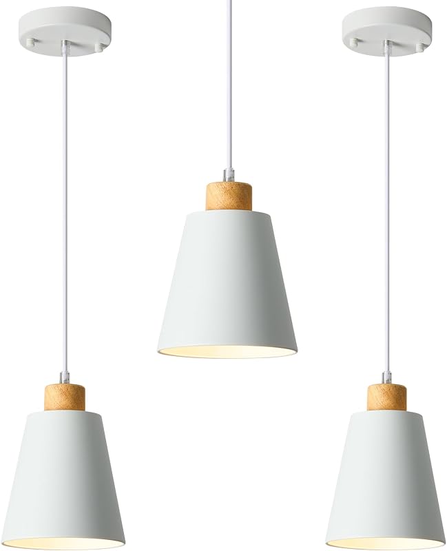 3 Luces colgantes cono blanco para isla cocina moderna