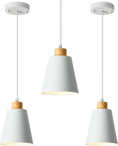 3 Luces colgantes cono blanco para isla cocina moderna