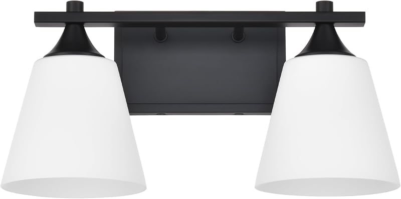 Luminaria Tocador Baño Negro 2 Luces Vidrio Opalino Pared
