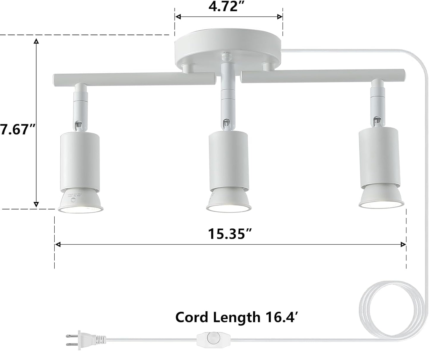 Luz de riel enchufable 3 luces con cable 16.4ft giratorio