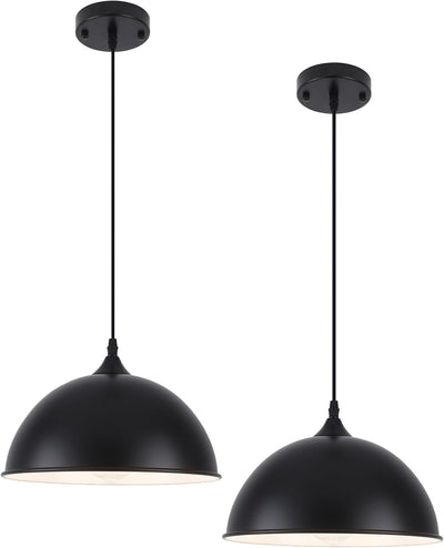 2 Luces Colgantes Negras Cúpula de Granja 11.8pulg
