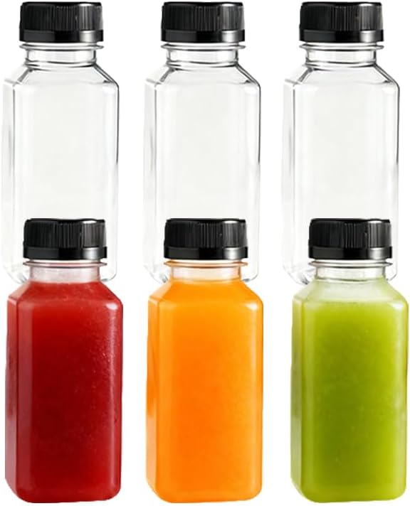 6 Botellas Plástico 8oz Tapas Negras Reutilizables