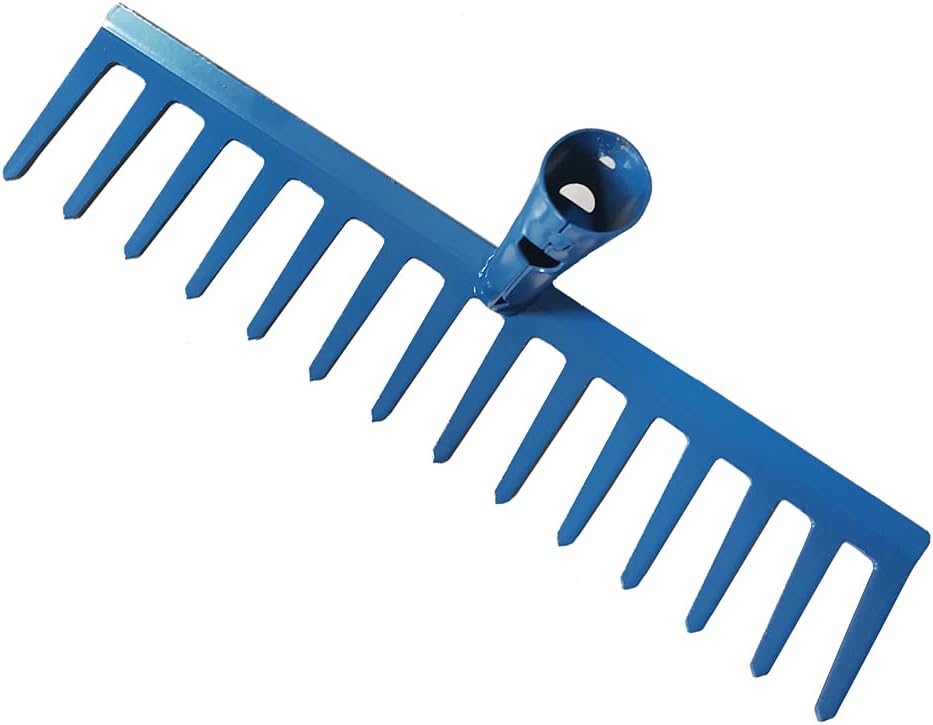 Rastrillo jardín metal acero sin mango azul